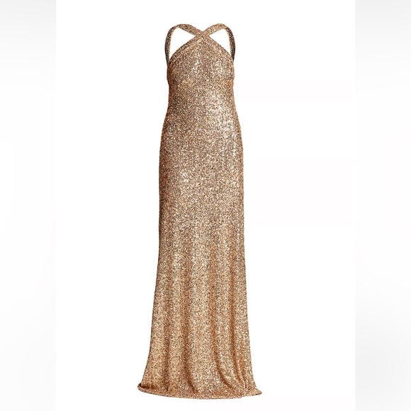 Tadashi Shoji's Gold Sequined Sleeveless Gown NWT Large - Picture 3 of 8